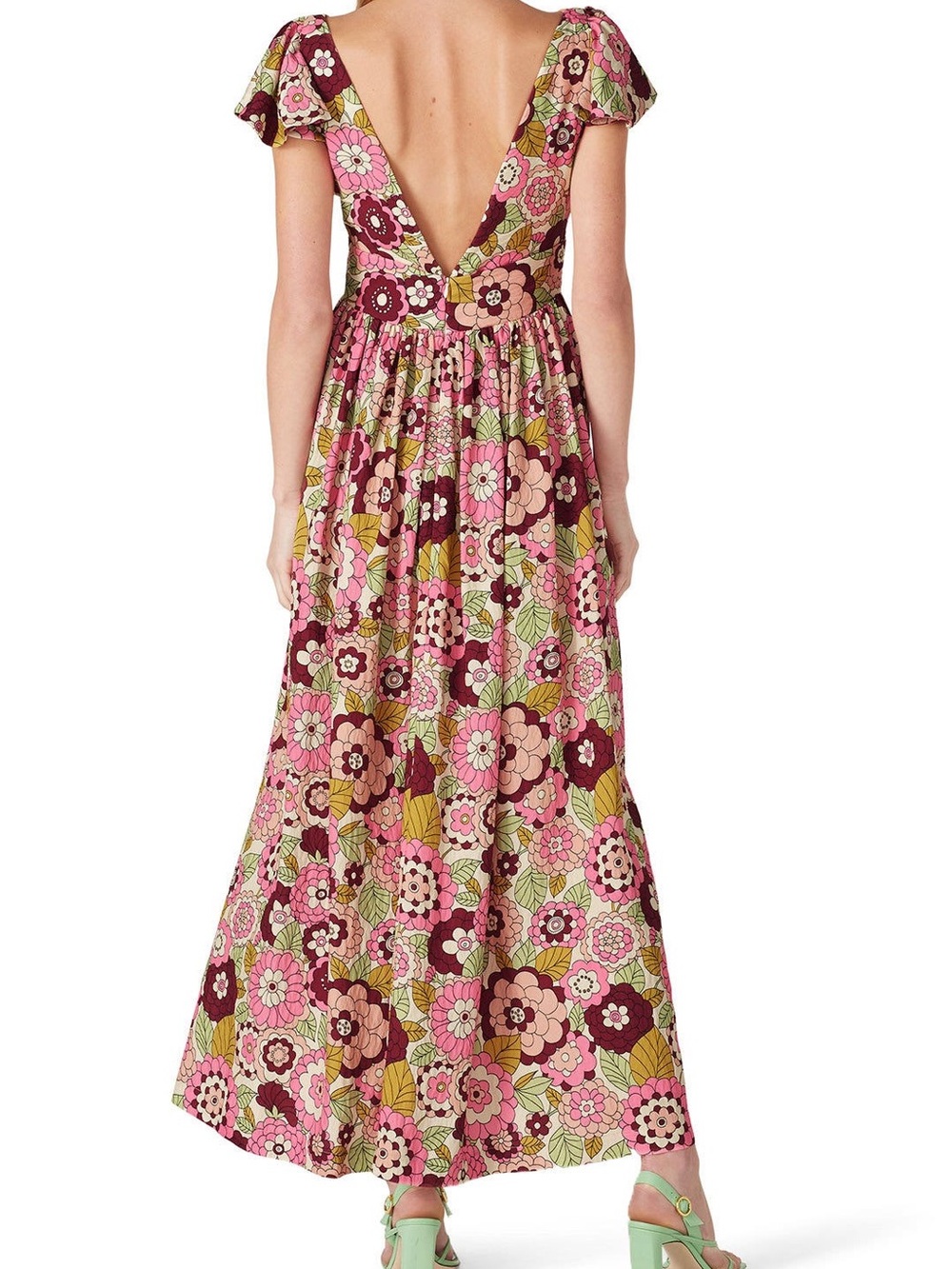 DODO BAR OR "Jenny" Floral Flutter-Sleeve Maxi Dress | Pink & Green | Size XS - Picture 15 of 16